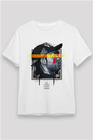 Asap Rocky Baskılı Unisex Beyaz Tişört - Tshirt