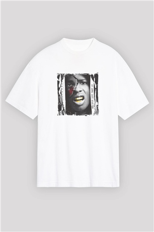 ASAP Rocky Baskılı Oversize Beyaz Tişört