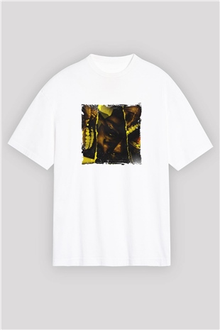 ASAP Rocky Baskılı Oversize Beyaz Tişört