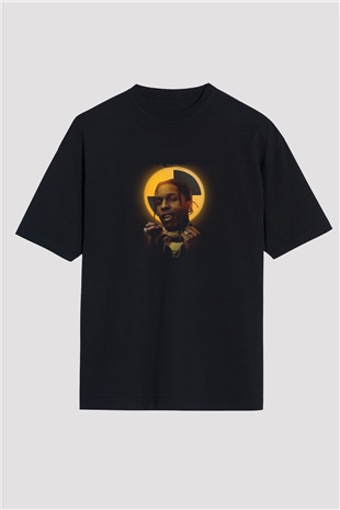 ASAP Rocky Baskılı Unisex Oversize Siyah Tişört