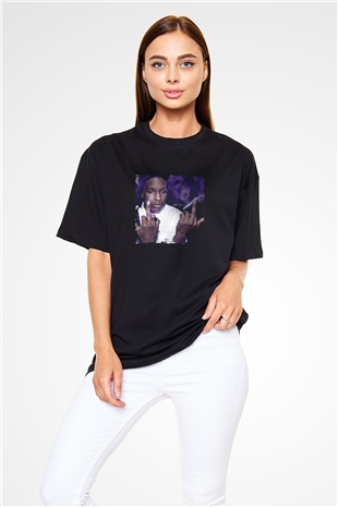 ASAP Rocky Baskılı Unisex Oversize Siyah Tişört