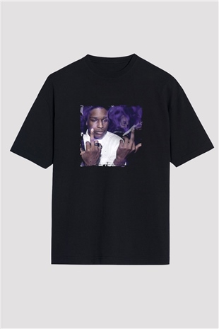 ASAP Rocky Baskılı Unisex Oversize Siyah Tişört