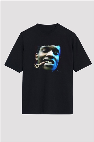 ASAP Rocky Baskılı Unisex Oversize Siyah Tişört