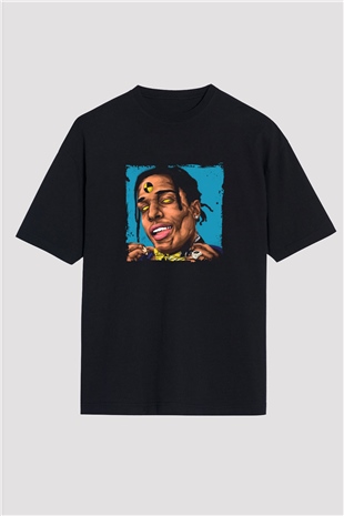 ASAP Rocky Baskılı Unisex Oversize Siyah Tişört
