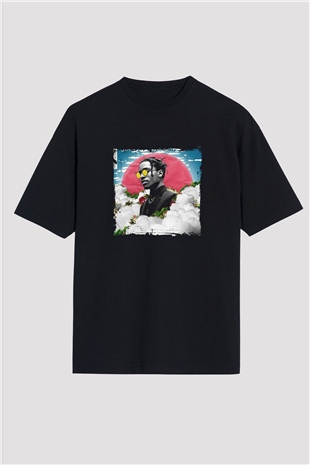ASAP Rocky Baskılı Unisex Oversize Siyah Tişört