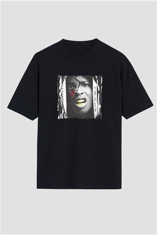 ASAP Rocky Baskılı Unisex Oversize Siyah Tişört
