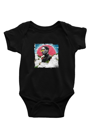 ASAP Rocky Baskılı Unisex Siyah Bebek Body - Zıbın