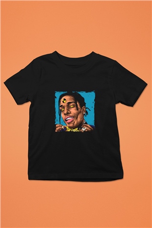 ASAP Rocky Baskılı Unisex Siyah Çocuk Tişört