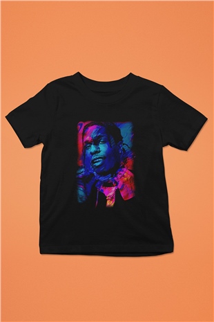 Asap Rocky Baskılı Unisex Siyah Çocuk Tişört - Tshirt