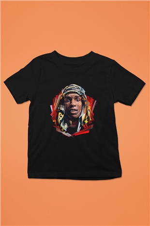 Asap Rocky Baskılı Unisex Siyah Çocuk Tişört - Tshirt