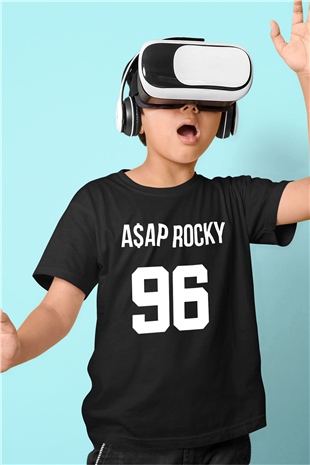 Asap Rocky Baskılı Unisex Siyah Çocuk Tişört - Tshirt