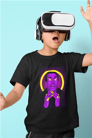 Asap Rocky Baskılı Unisex Siyah Çocuk Tişört - Tshirt