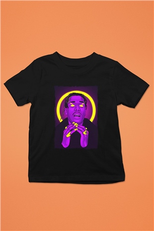 Asap Rocky Baskılı Unisex Siyah Çocuk Tişört - Tshirt