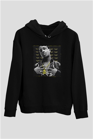 Asap Rocky Baskılı Unisex Siyah Hoodie