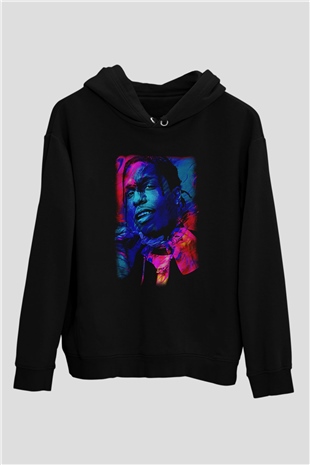 Asap Rocky Baskılı Unisex Siyah Hoodie