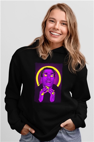 Asap Rocky Baskılı Unisex Siyah Hoodie