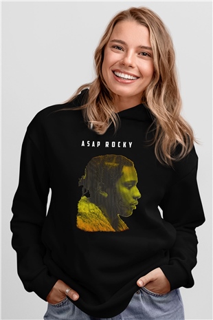 Asap Rocky Baskılı Unisex Siyah Hoodie