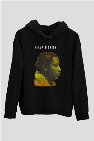 Asap Rocky Baskılı Unisex Siyah Hoodie