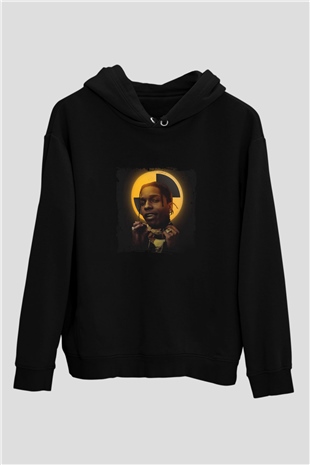 ASAP Rocky Baskılı Unisex Siyah Hoodie