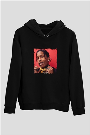 ASAP Rocky Baskılı Unisex Siyah Hoodie