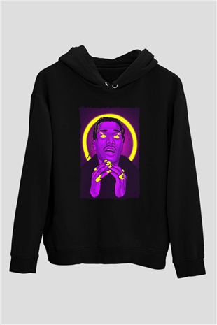Asap Rocky Baskılı Unisex Siyah Hoodie