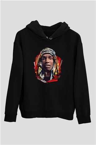 Asap Rocky Baskılı Unisex Siyah Hoodie