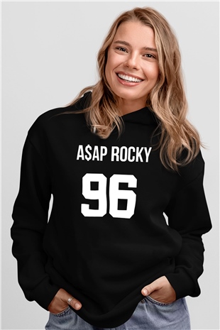 Asap Rocky Baskılı Unisex Siyah Hoodie