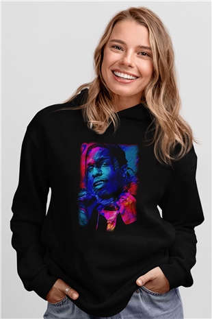 Asap Rocky Baskılı Unisex Siyah Hoodie