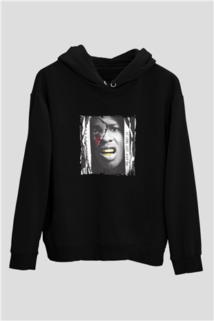 ASAP Rocky Baskılı Unisex Siyah Hoodie
