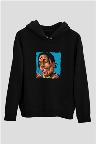 ASAP Rocky Baskılı Unisex Siyah Hoodie