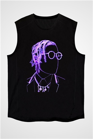 Asap Rocky Baskılı Unisex Siyah Kolsuz Tişört - Tshirt