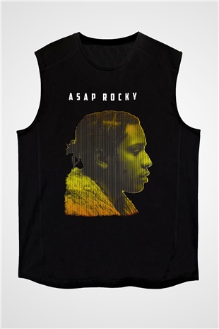 Asap Rocky Baskılı Unisex Siyah Kolsuz Tişört - Tshirt