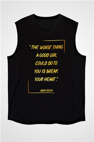 Asap Rocky Baskılı Unisex Siyah Kolsuz Tişört - Tshirt