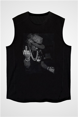 Asap Rocky Baskılı Unisex Siyah Kolsuz Tişört - Tshirt