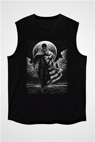 Asap Rocky Baskılı Unisex Siyah Kolsuz Tişört - Tshirt