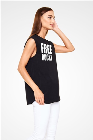 Asap Rocky Baskılı Unisex Siyah Kolsuz Tişört - Tshirt
