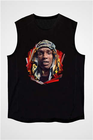 Asap Rocky Baskılı Unisex Siyah Kolsuz Tişört - Tshirt