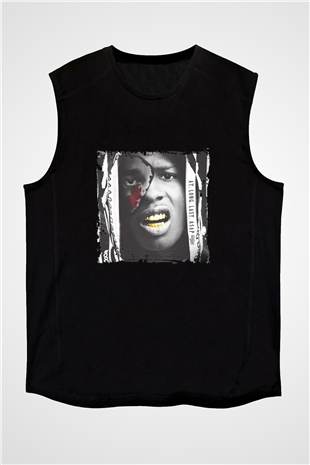 ASAP Rocky Baskılı Unisex Siyah Kolsuz Tişört