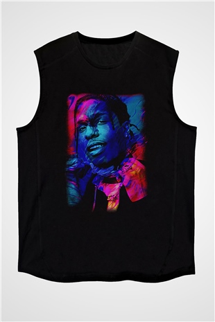 Asap Rocky Baskılı Unisex Siyah Kolsuz Tişört - Tshirt