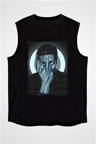 Asap Rocky Baskılı Unisex Siyah Kolsuz Tişört - Tshirt
