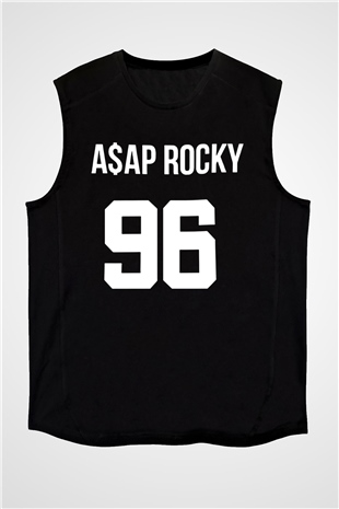Asap Rocky Baskılı Unisex Siyah Kolsuz Tişört - Tshirt