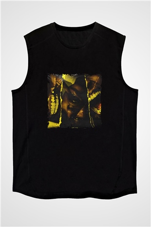 ASAP Rocky Baskılı Unisex Siyah Kolsuz Tişört