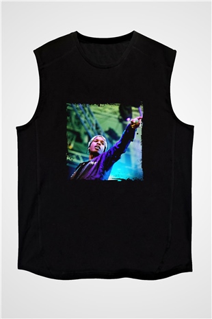 ASAP Rocky Baskılı Unisex Siyah Kolsuz Tişört