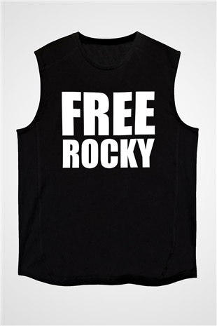 Asap Rocky Baskılı Unisex Siyah Kolsuz Tişört - Tshirt