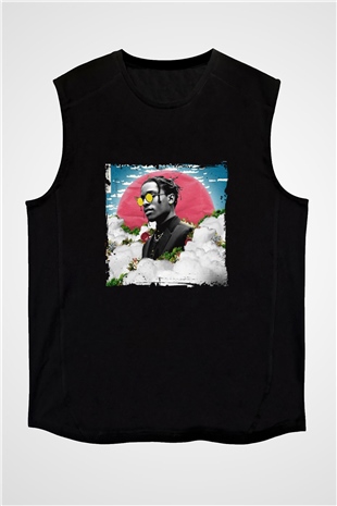 ASAP Rocky Baskılı Unisex Siyah Kolsuz Tişört