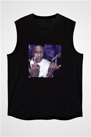 ASAP Rocky Baskılı Unisex Siyah Kolsuz Tişört