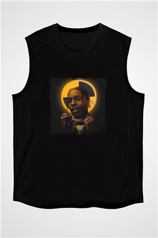ASAP Rocky Baskılı Unisex Siyah Kolsuz Tişört