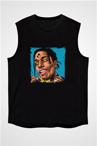 ASAP Rocky Baskılı Unisex Siyah Kolsuz Tişört