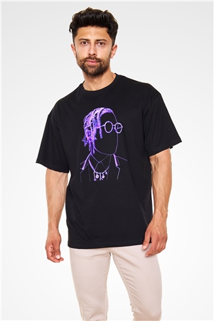 Asap Rocky Baskılı Unisex Siyah Oversize Tişört - Tshirt