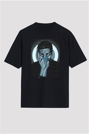 Asap Rocky Baskılı Unisex Siyah Oversize Tişört - Tshirt